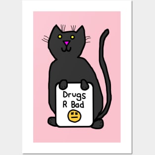 Cute Cat with Anti Drugs Message Posters and Art